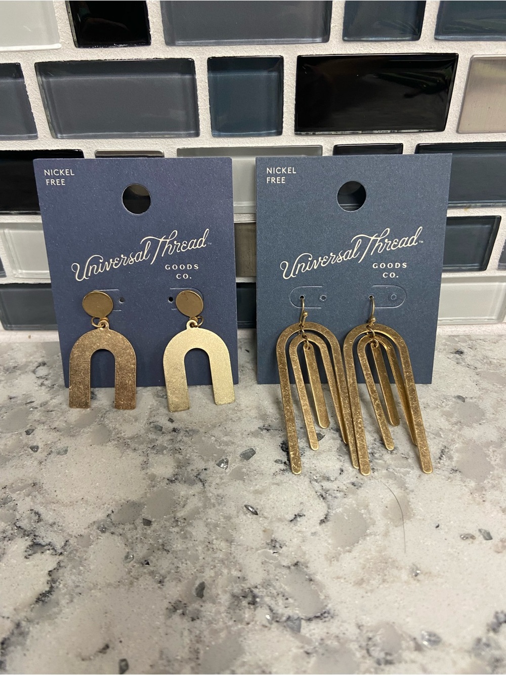 Universal Thread Gold Arch & Layered Drop Earrings - Set of 2